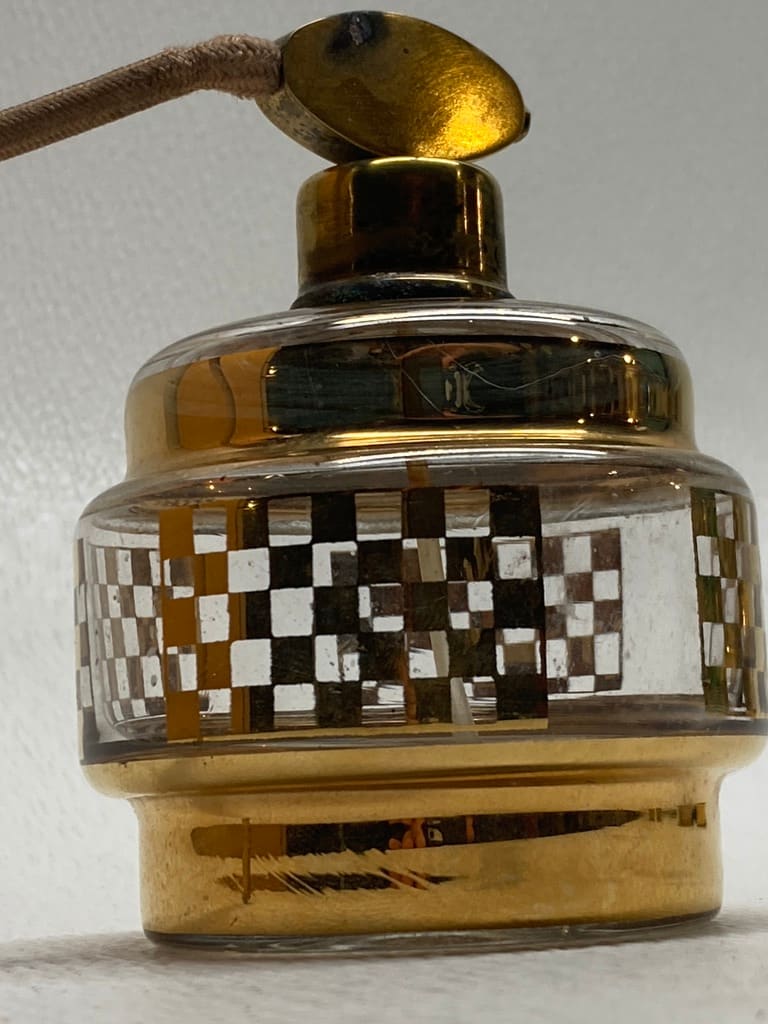 Art Deco gold painted checker board patten Perfume bottle 