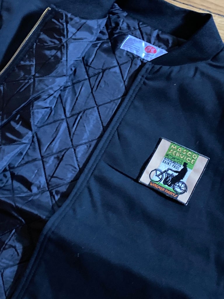 Vintage lined work jacket with motorcycle patch 