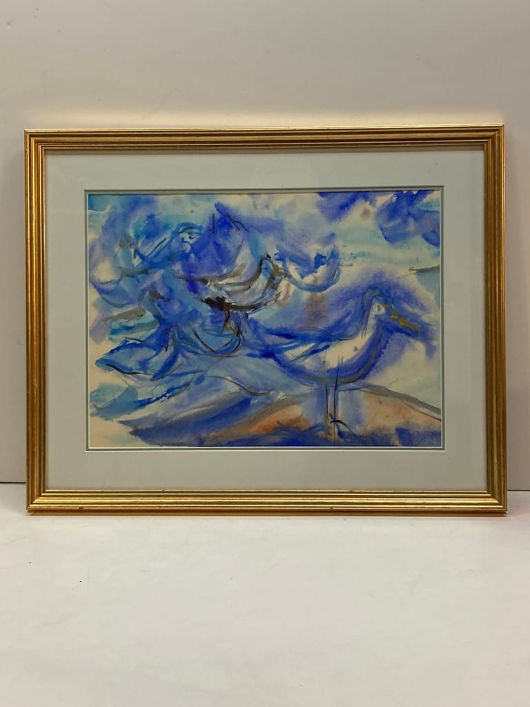 Original framed James Quentin Young watercolor of Seagulls 