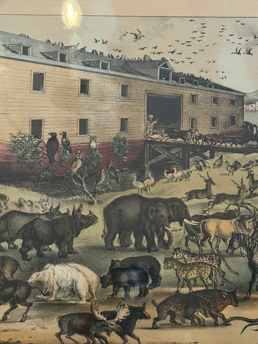 framed courier and Ives Noah's Ark, Image 1.
