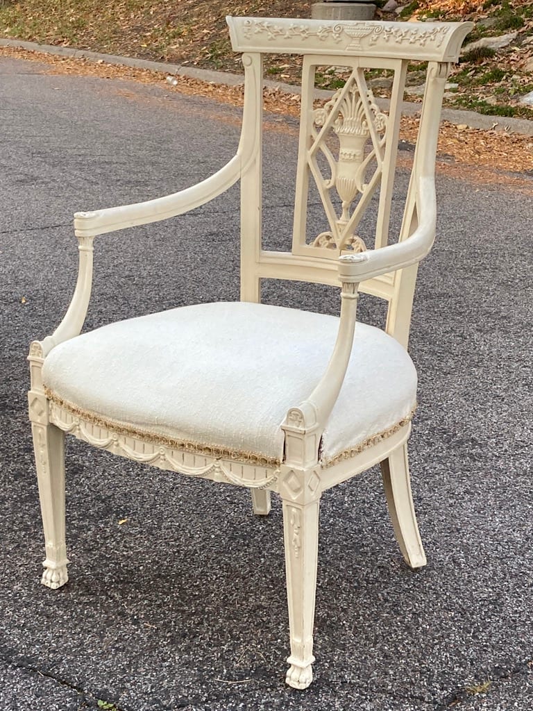 detail carved painted traditional arm chair 