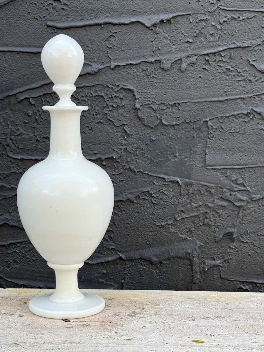 Portieux Vallerysthal milk glass decanter 