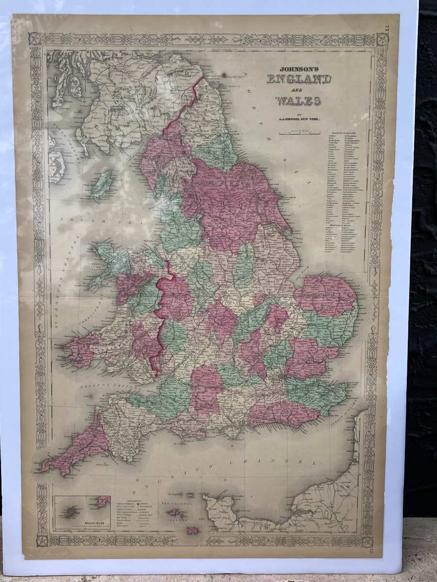 SHRINKWRAPPED early 1863 map of England and Wales 