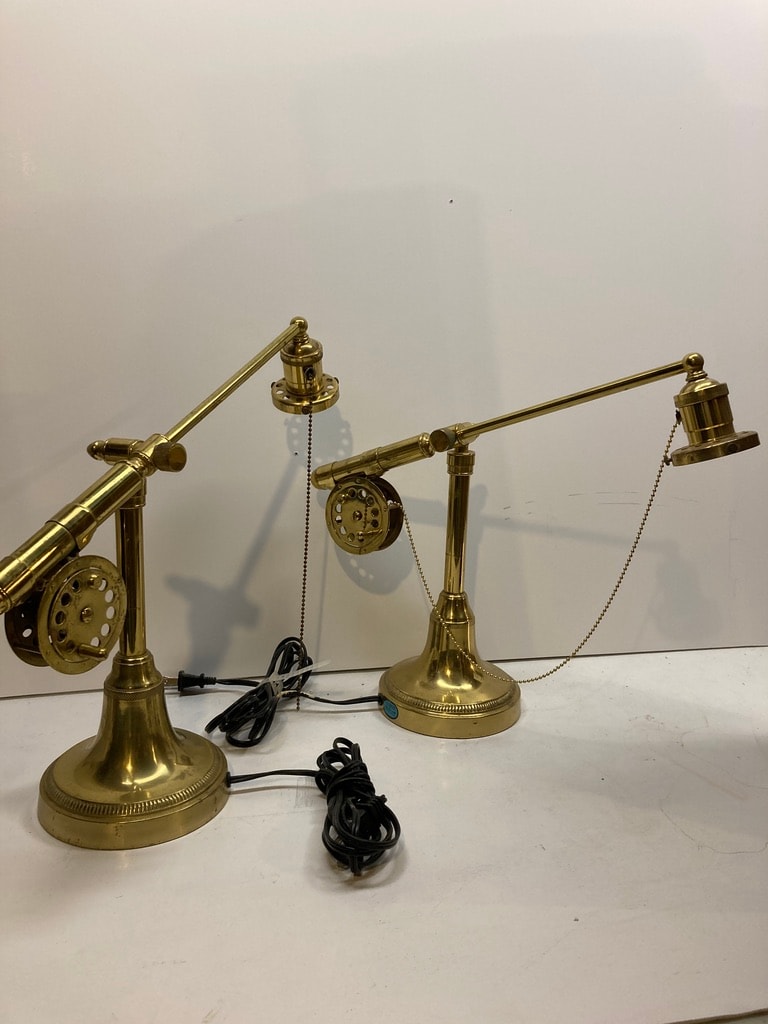 Pair of solid brass fishing rod table lamps 