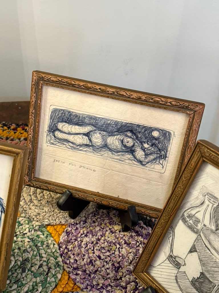 Framed mini original ink drawing 