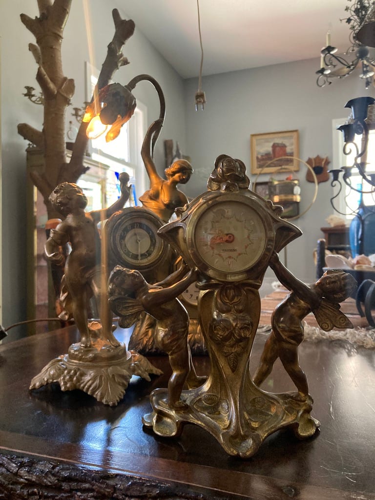 Mercedes Art Nouveau figural double angel  clock 