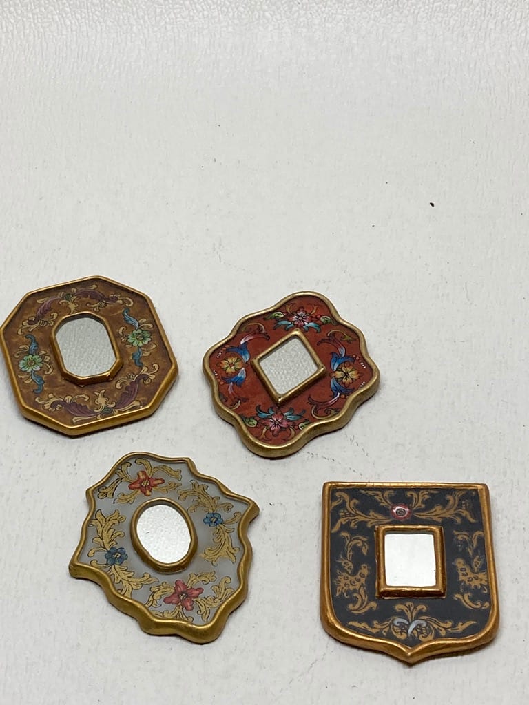 set of 4 Peruvian decorated miniature hand mirrors 