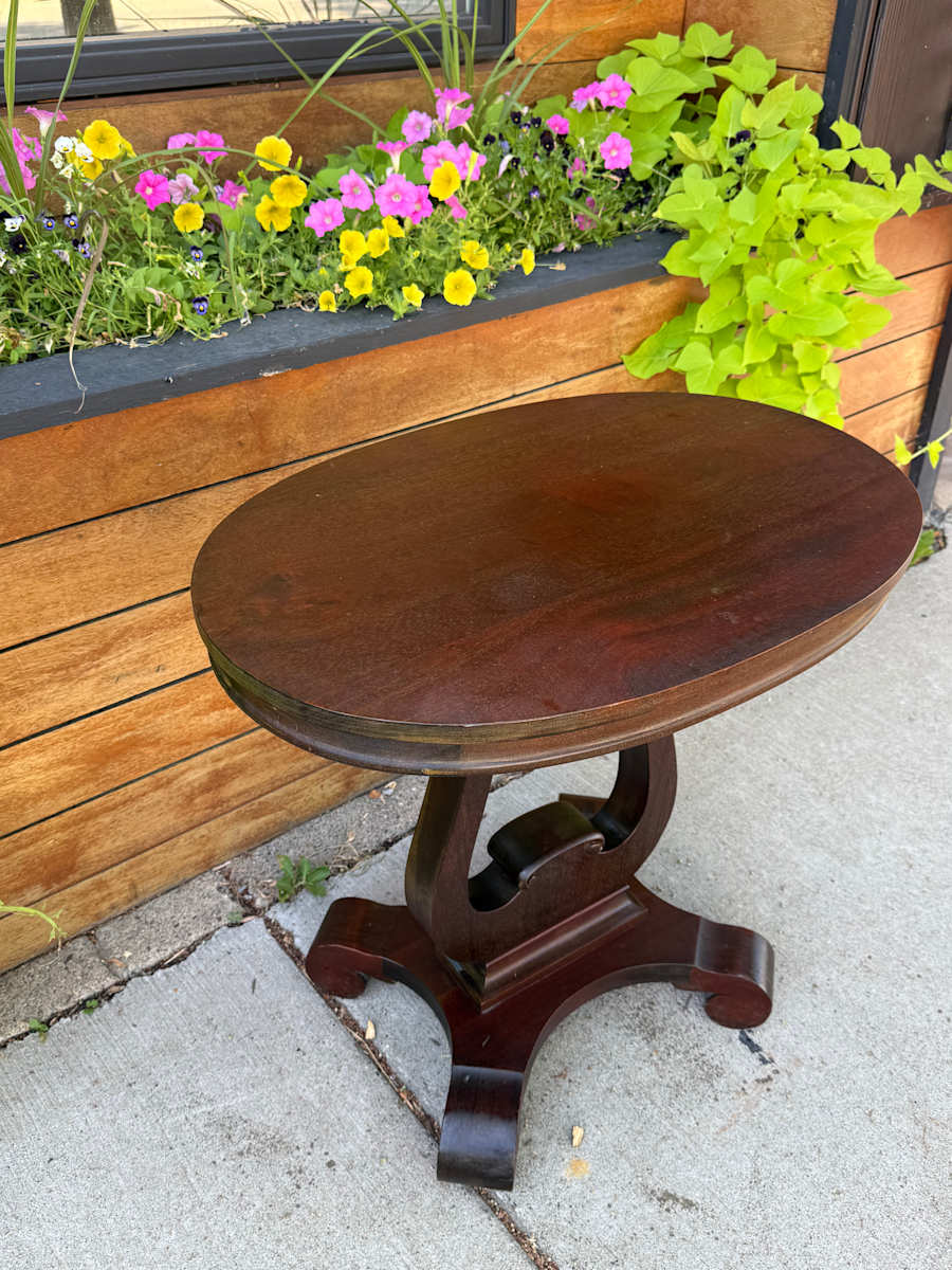 Oval Mahogany empire revival side table, Image 1.