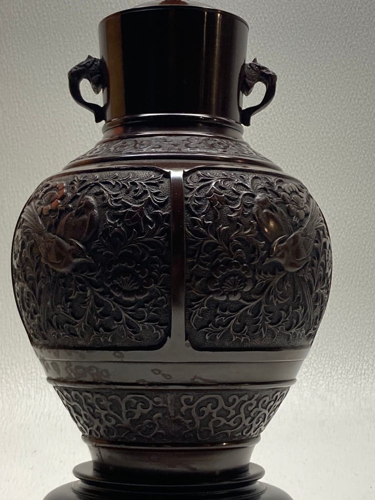 Carved Bronze Asian lamp 