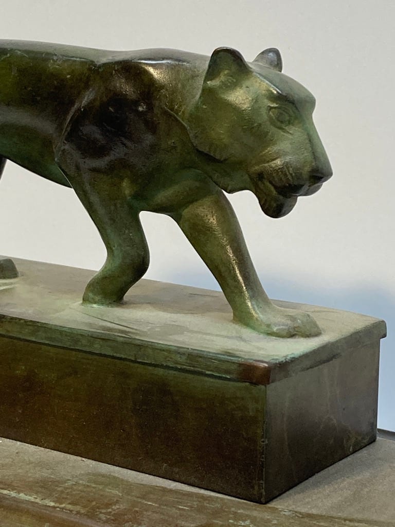 Patinated Bronze tiger inkwell 