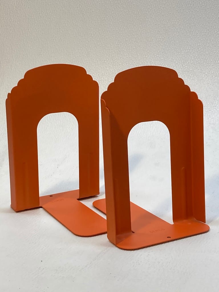 Post modern metal power coated ORANGE bookends 