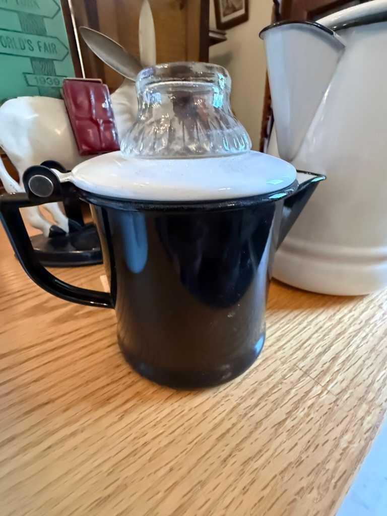 Small enamel black coffee pot, Image 1.