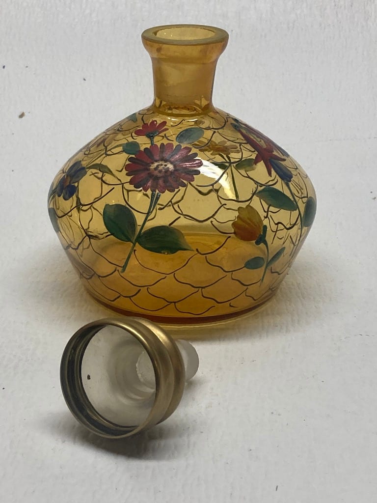 Art Deco hand painted floral perfume bottle with stopper by Perfume 