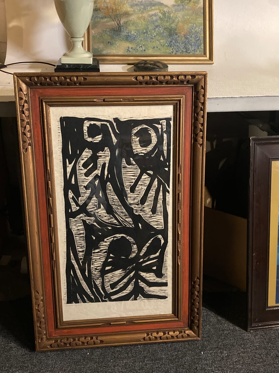 Framed James Quentin Young "Nature Forms" woodblock 