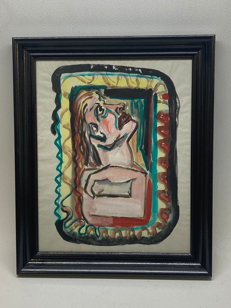 framed Molleson religious themed watercolor 