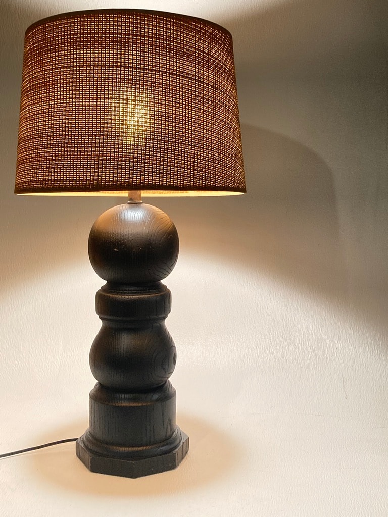 Brutalist painted black wooden table lamp 