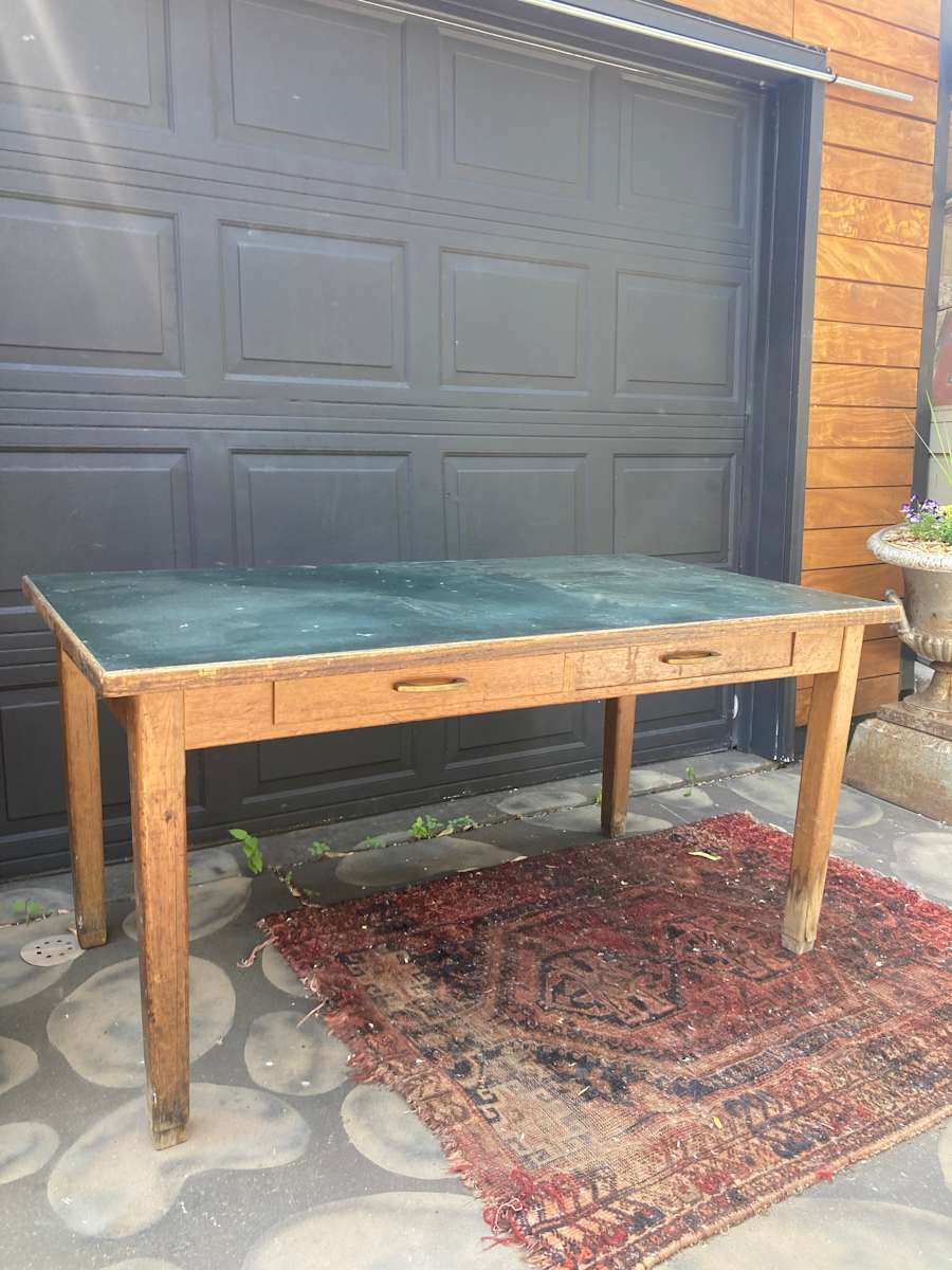 vintage oak library table with 2 drawers 