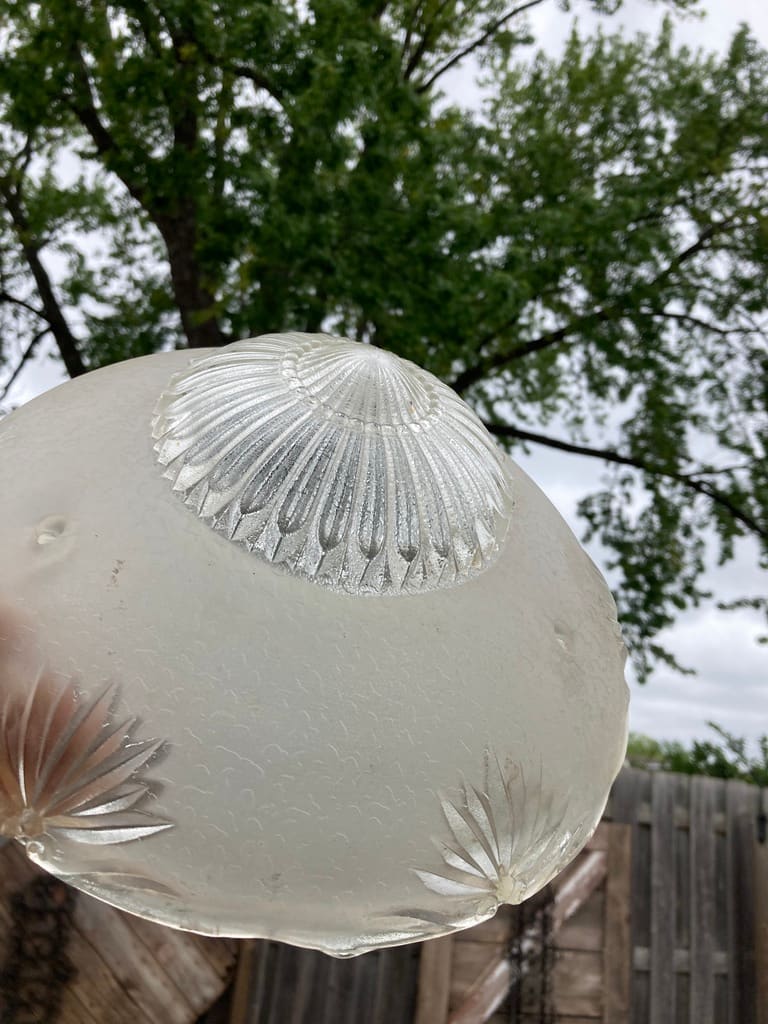 1940's ceiling fixture ~  frosted white pattern 