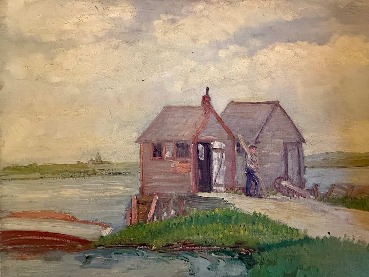 Carl G. T. Olson original oil painting on board Nantucket cabins SD12 
