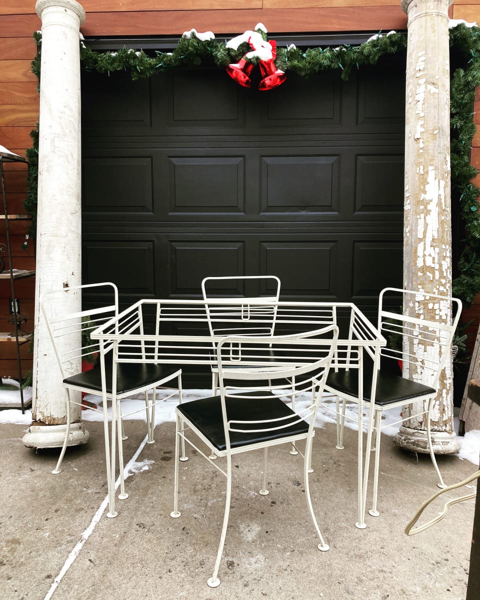 1930's iron glass top garden table 