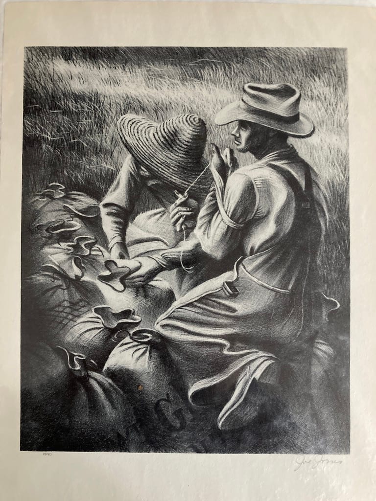 Signed 1931 lithograph "Missouri Wheat Farmers" by Joe Jones 