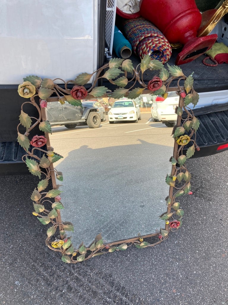 vintage ornate floral metal mirror 