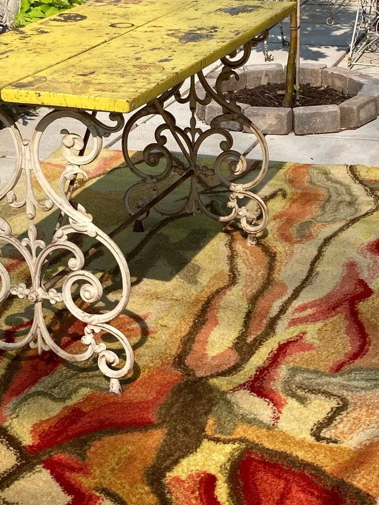 Garden Iron table with yellow top 