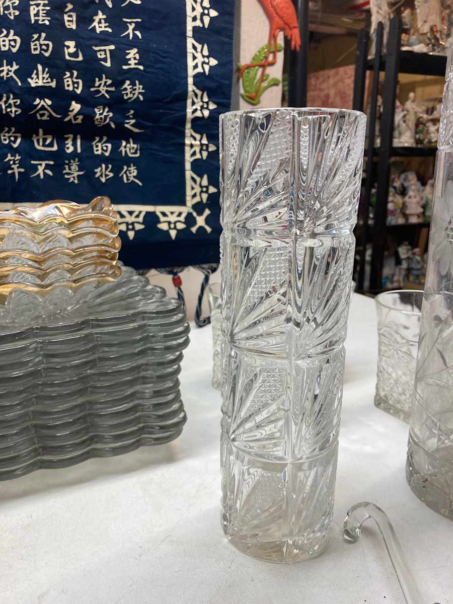 narrow tall pressed glass vase 