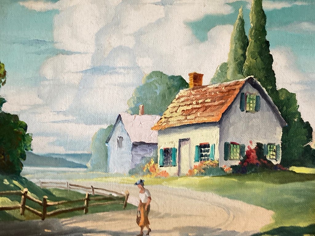 original painting of home in the spring 