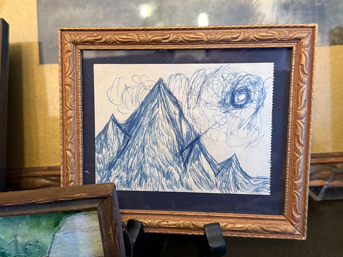 Framed mini ink drawing of mountains, Image 2.