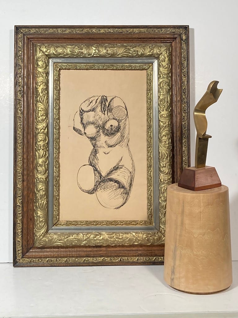 Framed original nude ink drawing 