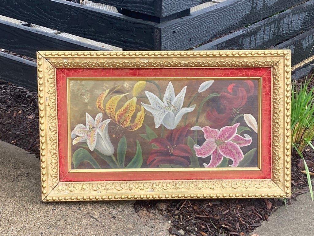 1880's original oil painting on canvas of IRIS's 