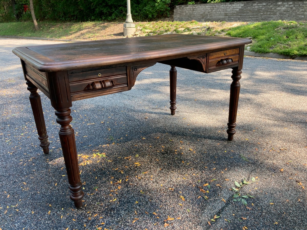 turn of the century walnut library table with 2 drawers 