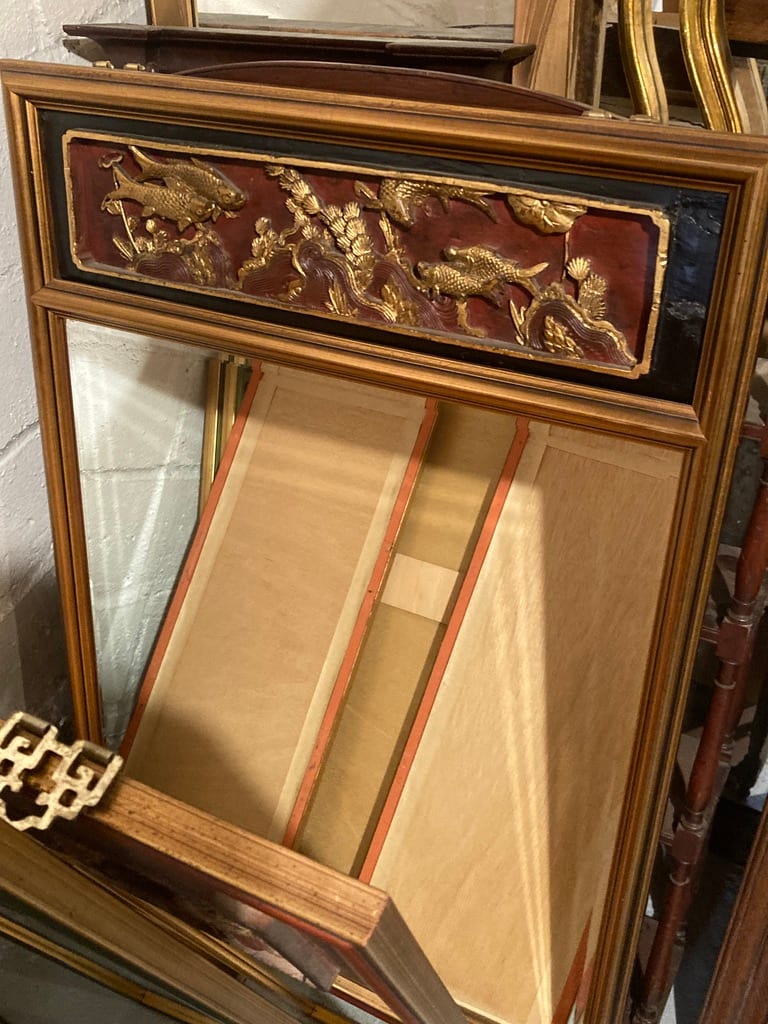 Framed carved Asian mirror 