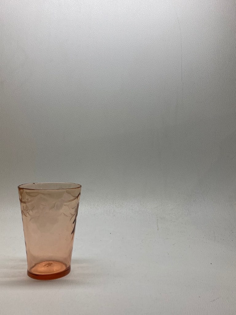 Depression era pink tall flower vase 