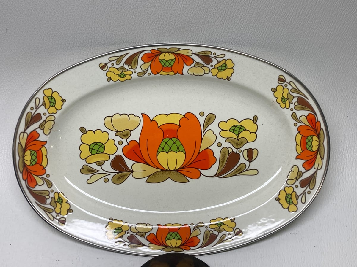 Country Flower Sanko ware enamel serving platter 