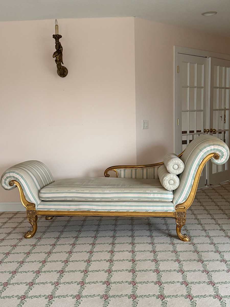 Gold Regency style chaise lounge 