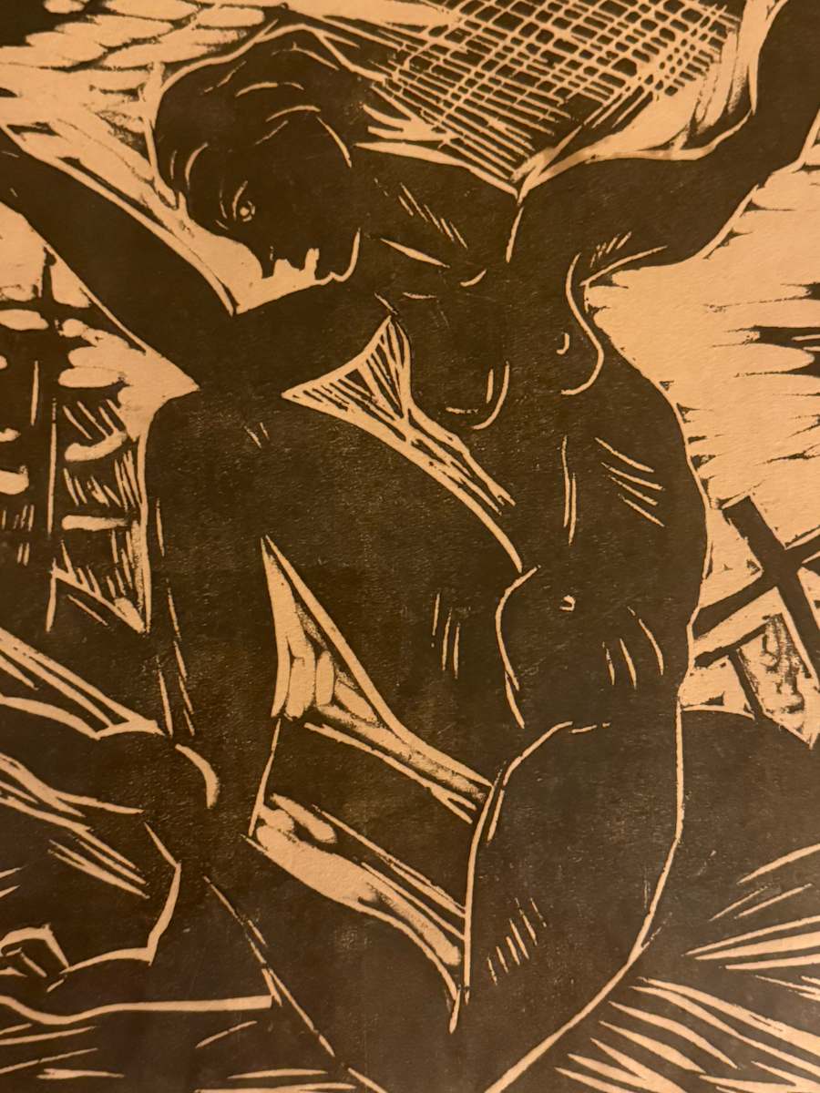 Figural lino cut with crosses, Image 1.