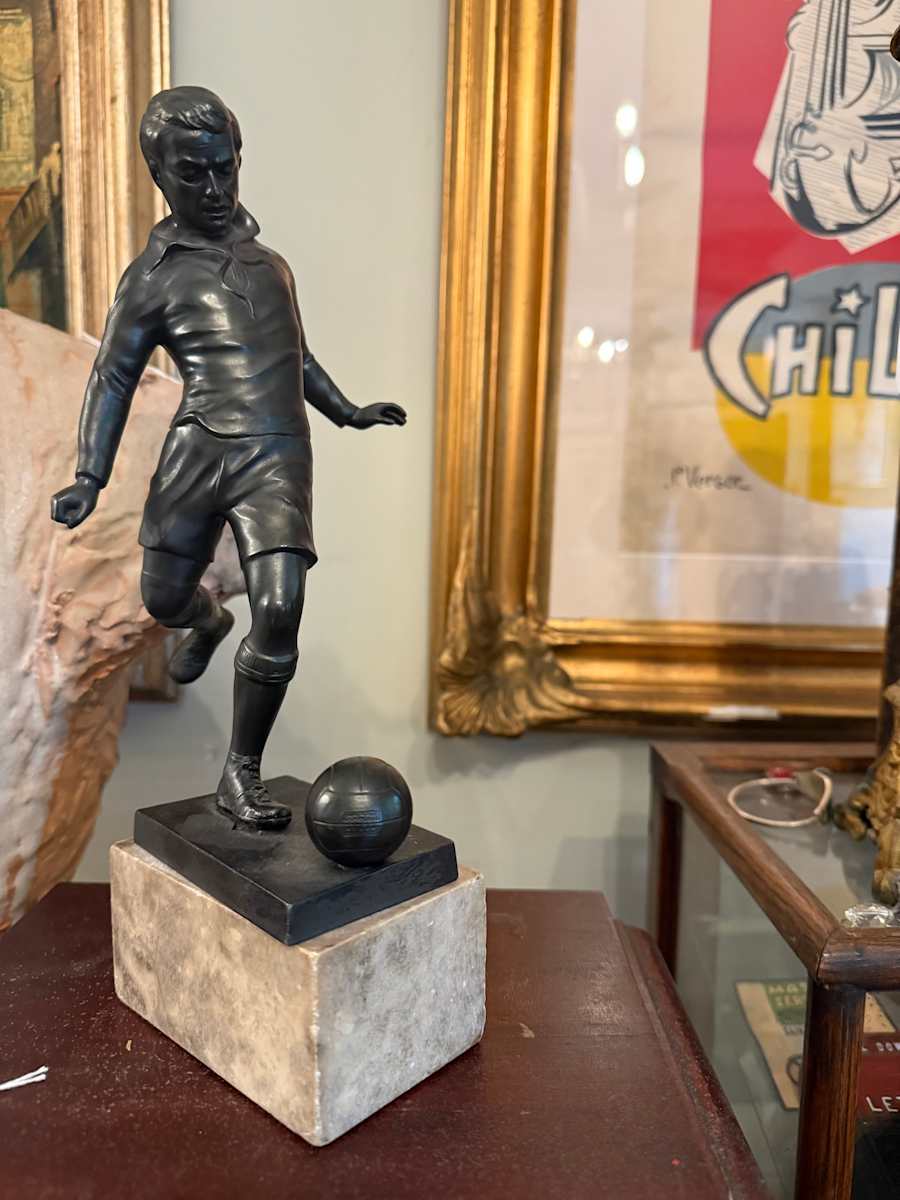 Soccer sculpture on marble base, Image 1.