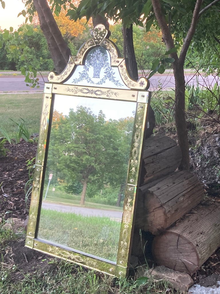 Venetian Gold and Silver etched glass mirror 