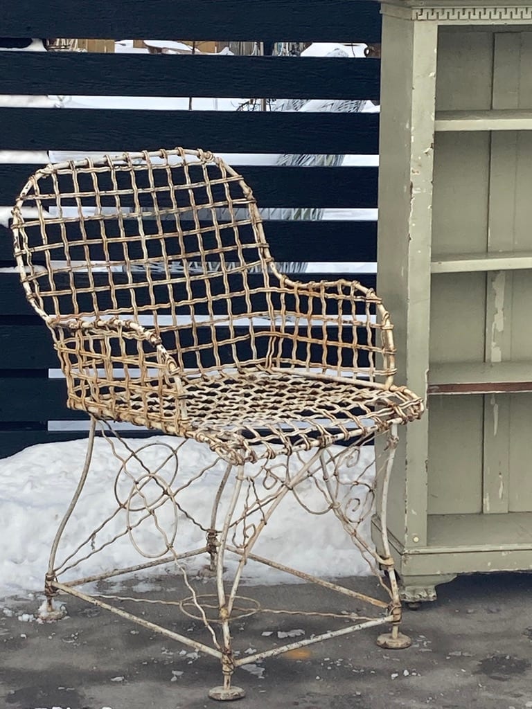 Howard and Morse wire mesh cloth pair of chairs 