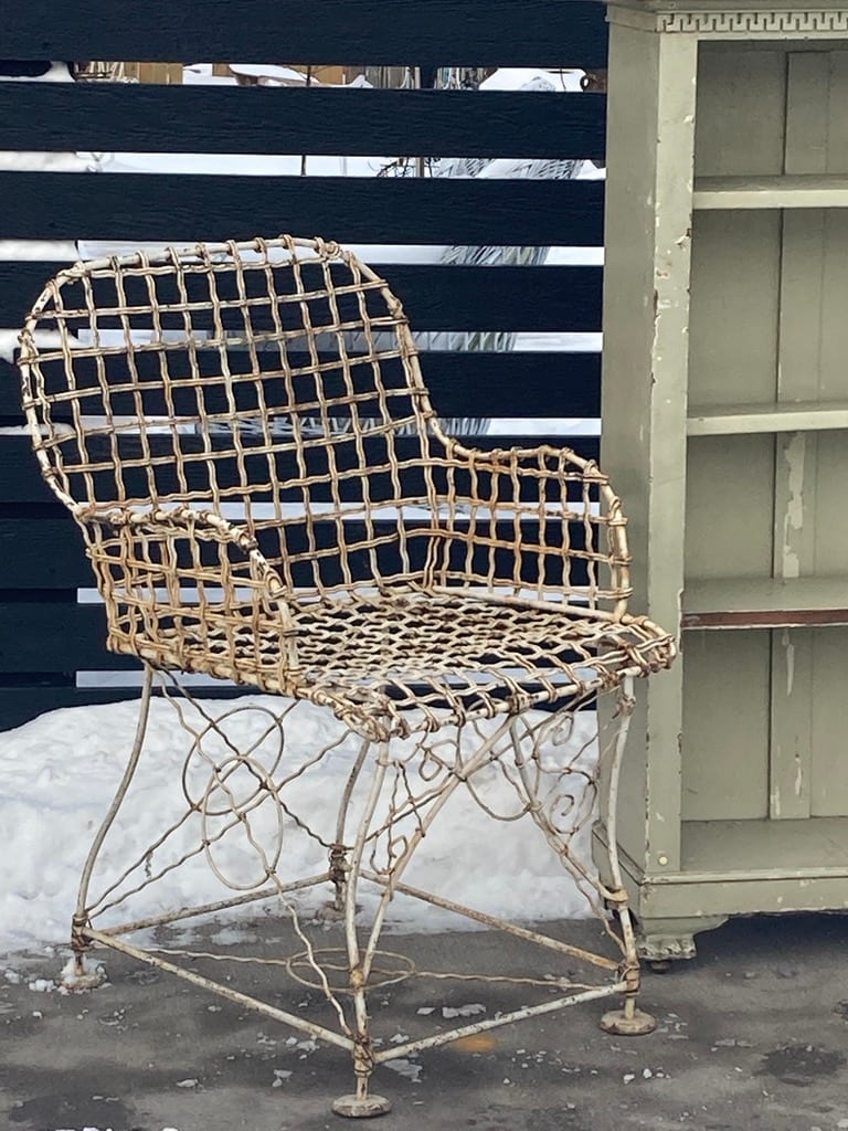 vintage early 20th century 4 piece iron wire garden set 