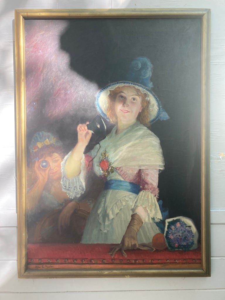 Large framed George Raab opera singer oil on canvas 