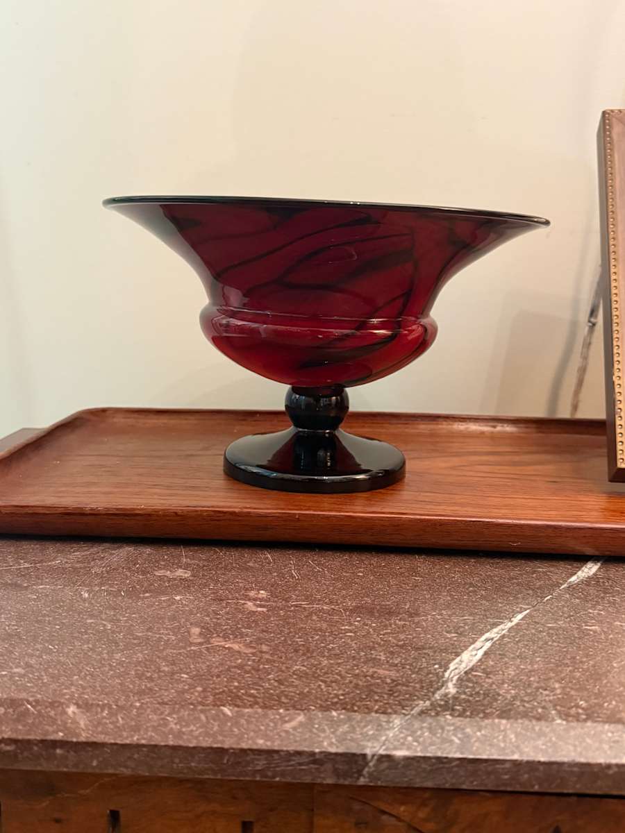 Large Czechoslovakian art glass compote, Image 1.