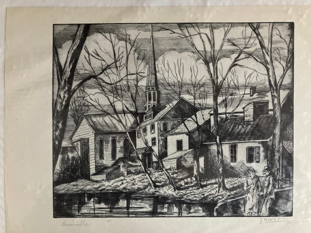 Signed 1931 lithograph "Bearsville" by Emil Ganso 