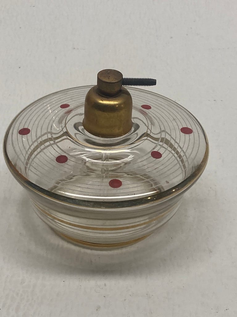 Art Deco hand painted gold with red dots perfume bottle 