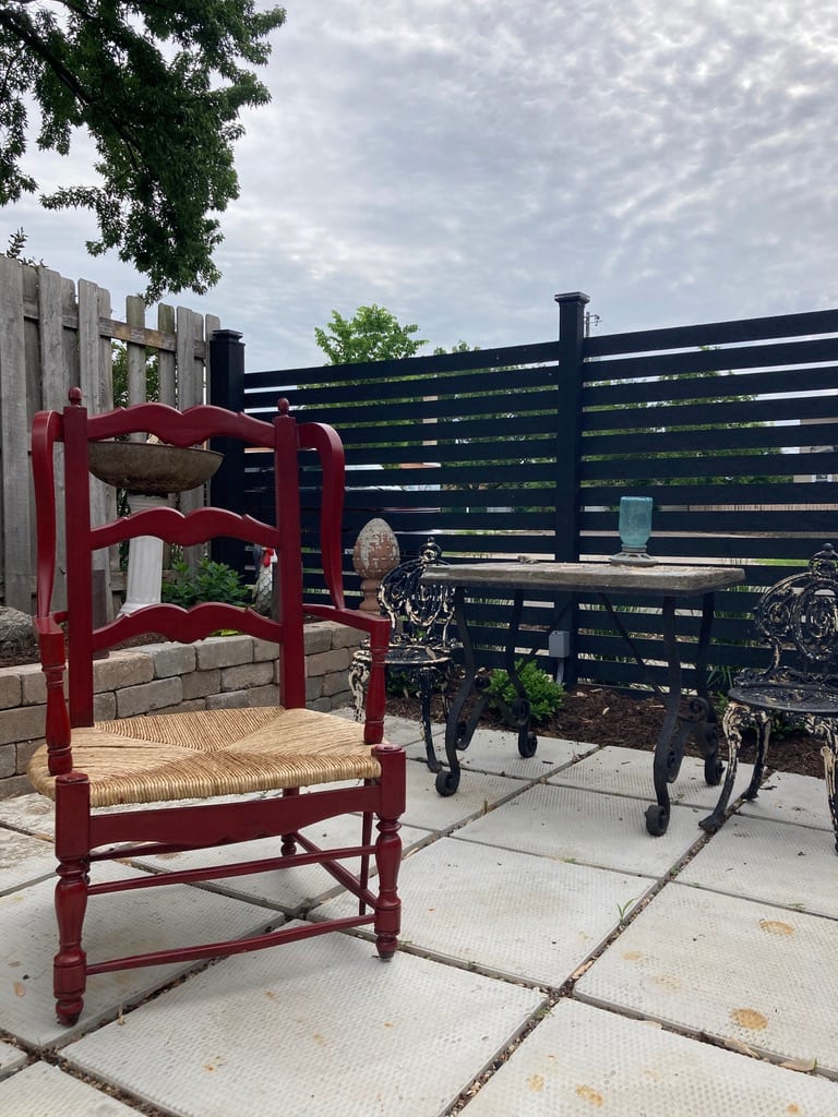 Red chair with rush seat 