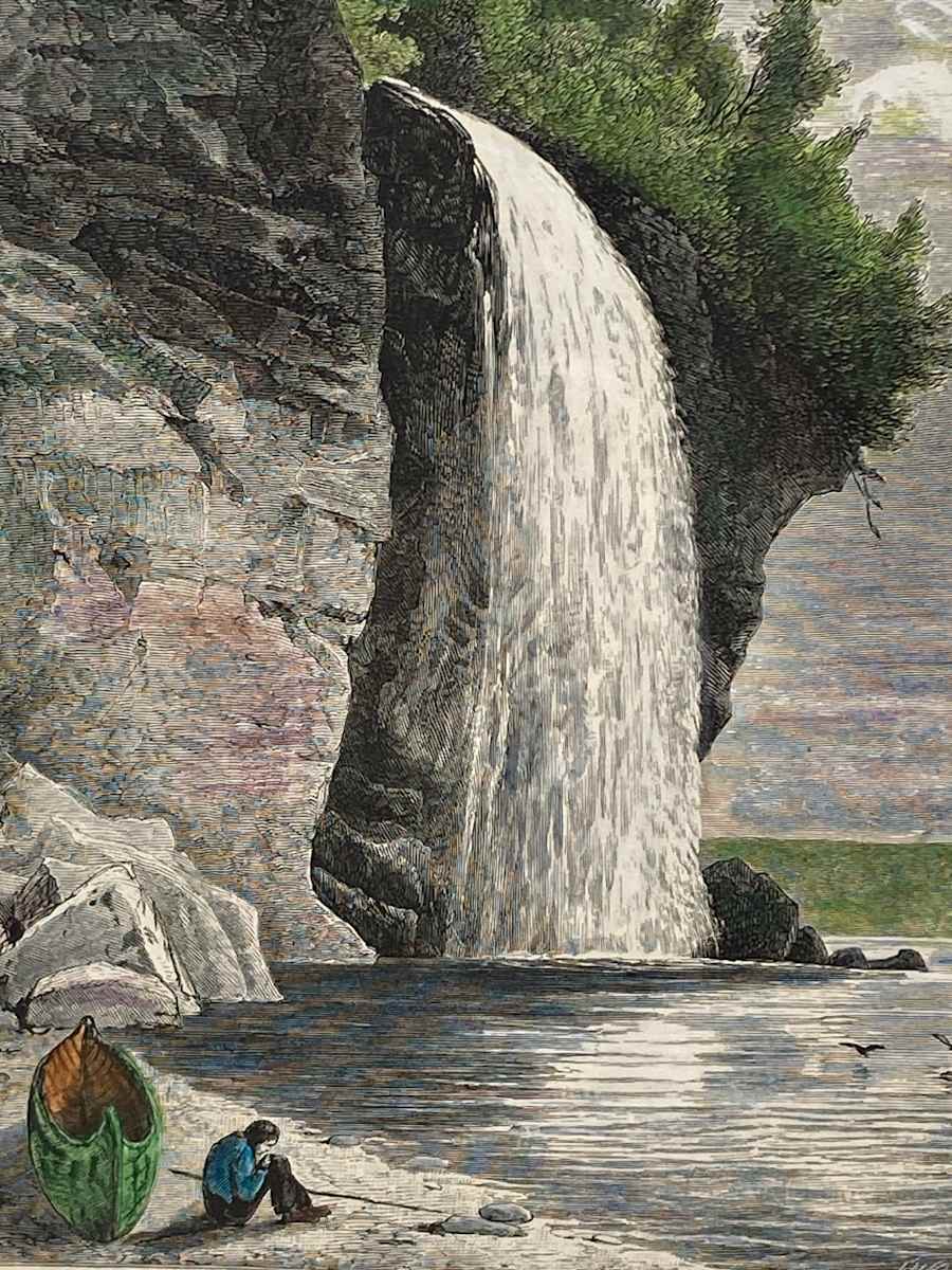 SHRINKWRAPPED early 1872 engraving of Silver Cascade Lake Superior 