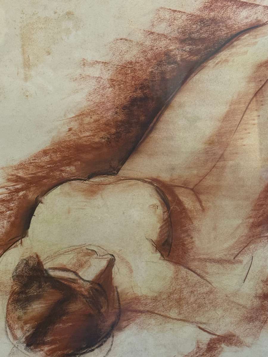 Framed original colored nude drawing 