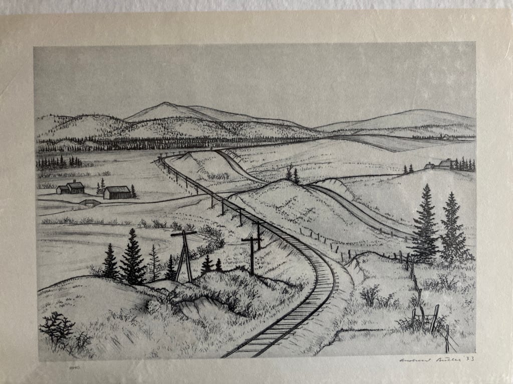 Signed 1931 lithograph "Mount Holly " by Andrew Butler 